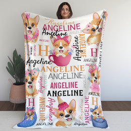 Corgi Dogs Persoonlijke naam Collage Fleece Deken