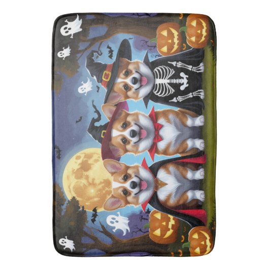 Corgi Dogs Pumpkin Halloween Grappig Badmat (Voorkant Verticaal)