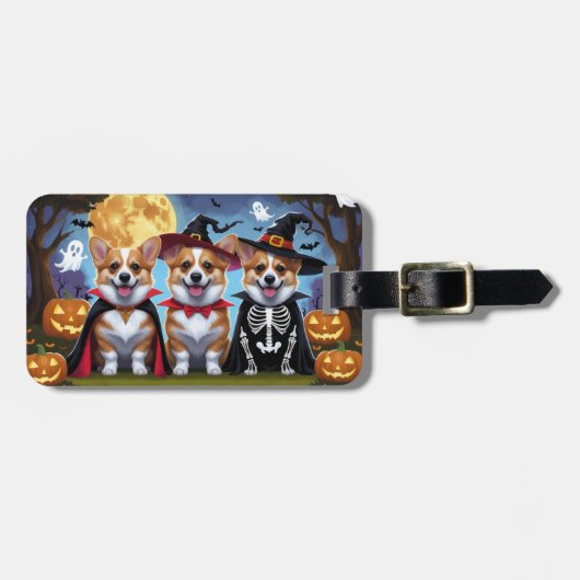 Corgi Dogs Pumpkin Halloween Grappig Bagagelabel (Voorkant horizontaal)