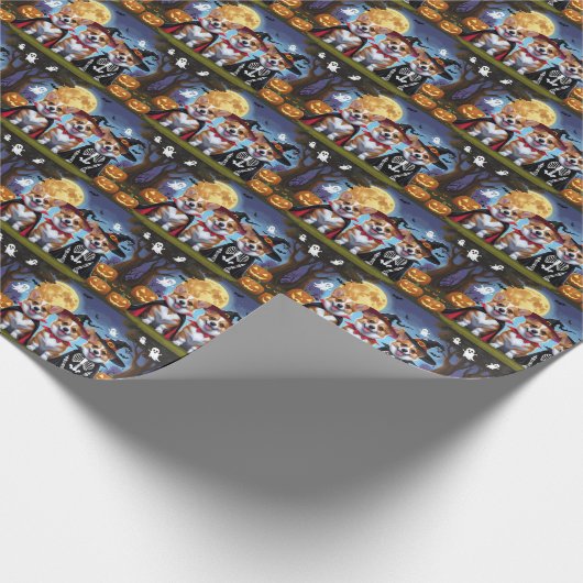 Corgi Dogs Pumpkin Halloween Grappig Cadeaupapier (Hoek)