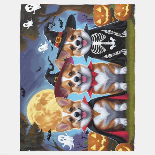 Corgi Dogs Pumpkin Halloween Grappig Fleece Deken (Voorkant)