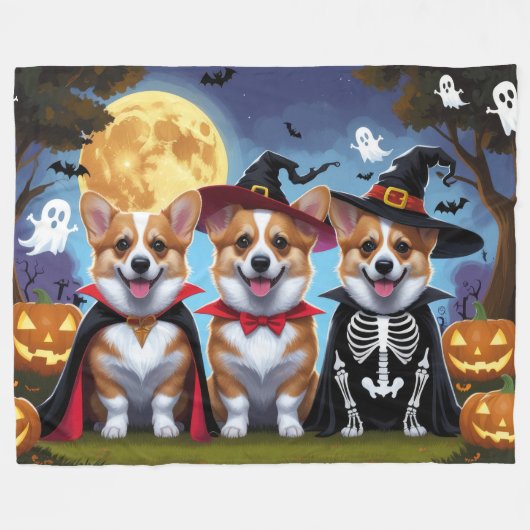 Corgi Dogs Pumpkin Halloween Grappig Fleece Deken (Voorkant (Horizontaal))