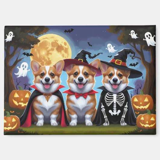 Corgi Dogs Pumpkin Halloween Grappig Magneet (Voorkant)