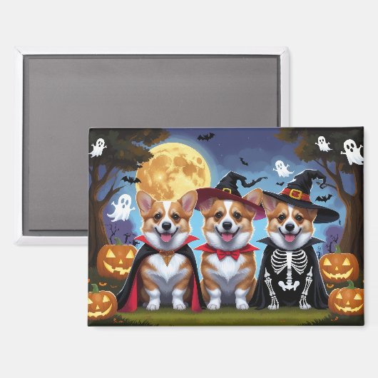 Corgi Dogs Pumpkin Halloween Grappig Magneet (Voorkant / Achterkant)