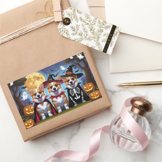 Corgi Dogs Pumpkin Halloween Grappig Rechthoekige Sticker (Geschenken)