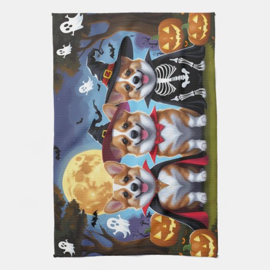 Corgi Dogs Pumpkin Halloween Grappig Theedoek (Verticaal)
