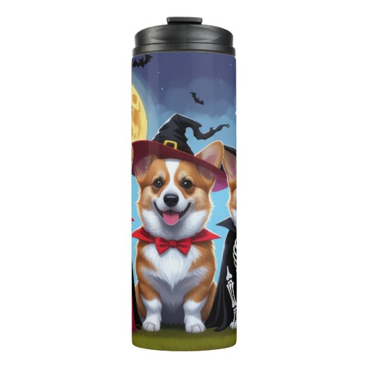 Corgi Dogs Pumpkin Halloween Grappig Thermosbeker (Voorkant)