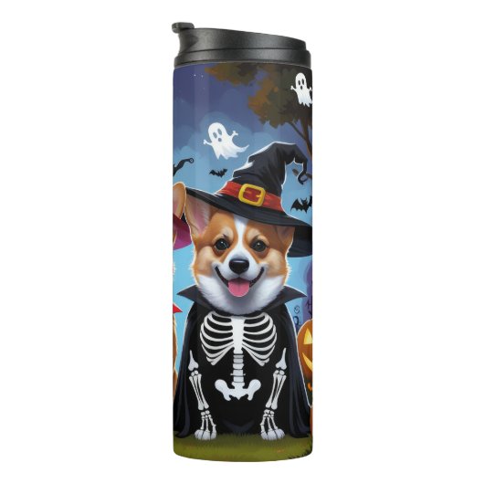 Corgi Dogs Pumpkin Halloween Grappig Thermosbeker (Geroteerd rechts)