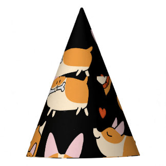 Corgi Dogs, Schattigee naadloze achtergrond. Feesthoedjes