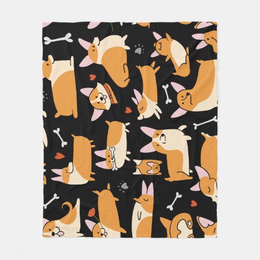 Corgi Dogs, Schattigee naadloze achtergrond. Fleece Deken (Voorkant)