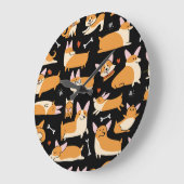 Corgi Dogs, Schattigee naadloze achtergrond. Grote Klok (Hoek)