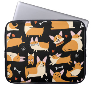 Corgi Dogs, Schattigee naadloze achtergrond. Laptop Sleeve