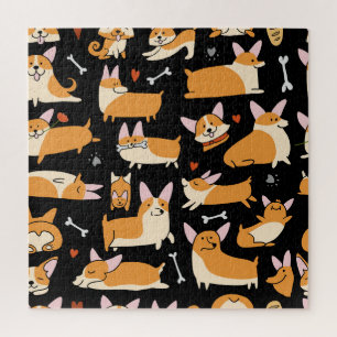 Corgi Dogs, Schattigee naadloze achtergrond. Legpuzzel