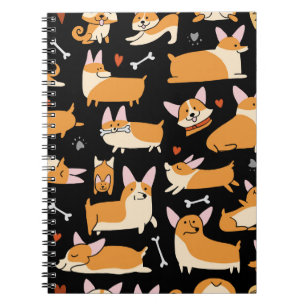 Corgi Dogs, Schattigee naadloze achtergrond. Notitieboek