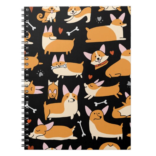 Corgi Dogs, Schattigee naadloze achtergrond. Notitieboek (Voorkant)