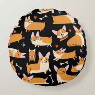 Corgi Dogs, Schattigee naadloze achtergrond. Rond Kussen