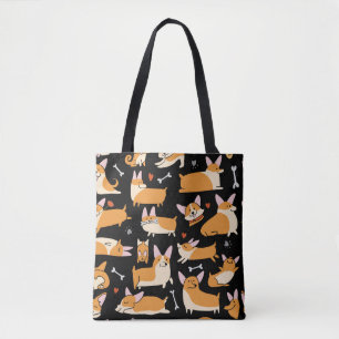 Corgi Dogs, Schattigee naadloze achtergrond. Tote Bag
