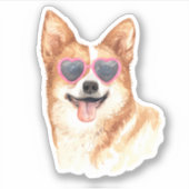 Corgi draagt een retro hart zonnebril sticker (Voorkant)