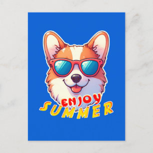 Corgi draagt een zonnebril Enjoy summer Briefkaart