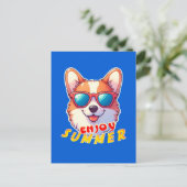 Corgi draagt een zonnebril Enjoy summer Briefkaart (Staand voorkant)
