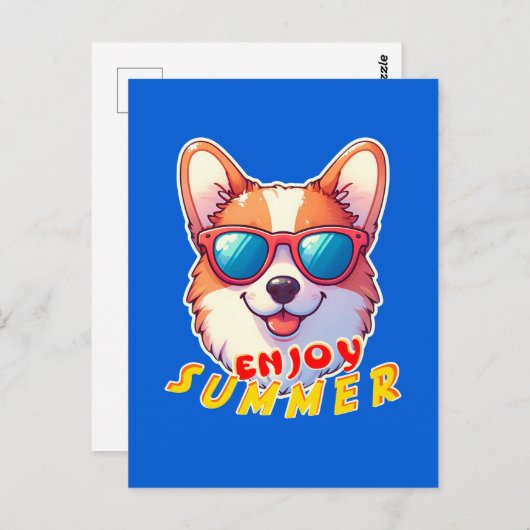 Corgi draagt een zonnebril Enjoy summer Briefkaart (Voorkant / Achterkant)