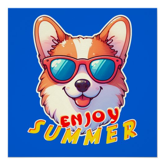 Corgi draagt een zonnebril Enjoy summer Perfect Poster (Voorkant)