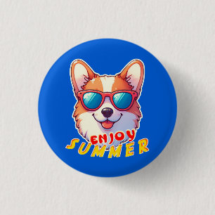 Corgi draagt een zonnebril Enjoy summer Ronde Button 3,2 Cm