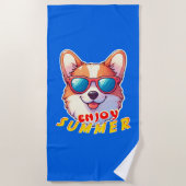 Corgi draagt een zonnebril Enjoy summer Strandlaken (Voorkant)