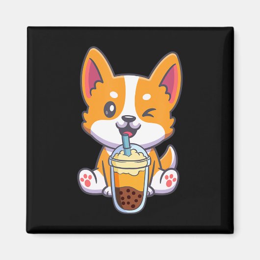 Corgi Drink Boba Bubble Tea Drink Dog Anime Kaw Magneet (Voorkant)