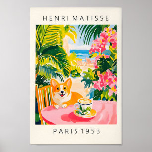 Corgi Drink Koffie, Grappige Hondenprint, Roze Keu Poster