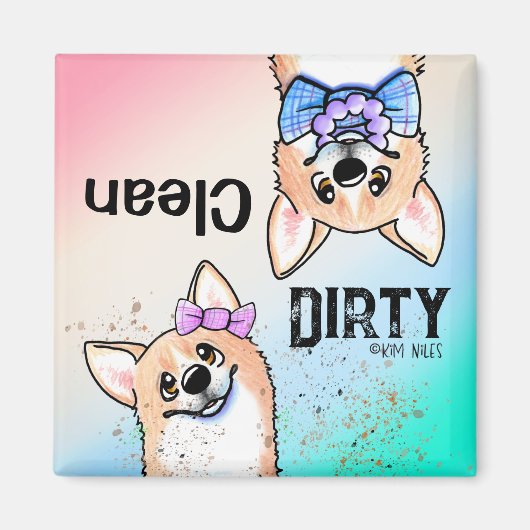 Corgi duo Clean Dirty Vaatwasser Magneet (Voorkant)