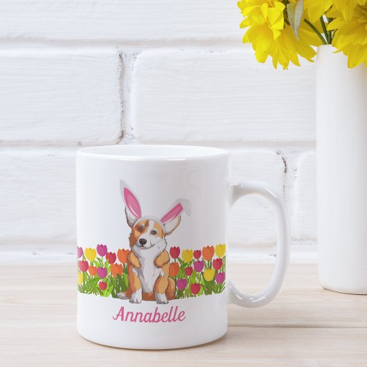Corgi Easter Bunny Flowers Cute Personalized Koffiemok