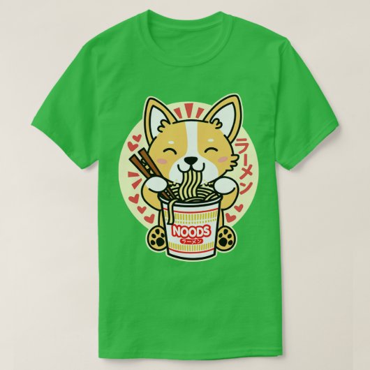 Corgi Eating Instant Noodles Schattige Kawaii Dog T-shirt (Design voorkant)