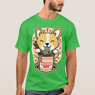 Corgi Eating Instant Noodles Schattige Kawaii Dog T-shirt