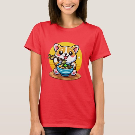 Corgi Eating Ramen T-shirt (Voorkant)