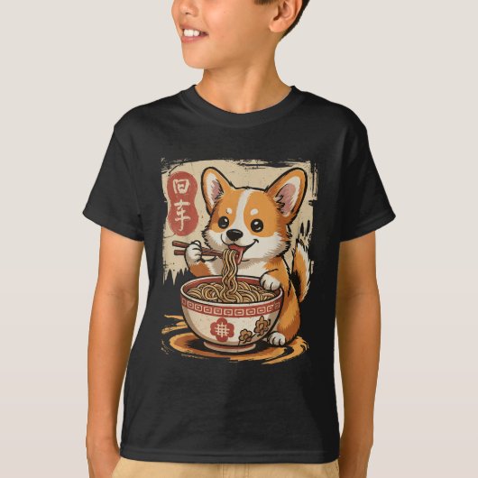 Corgi Eating Ramen T-shirt (Voorkant)