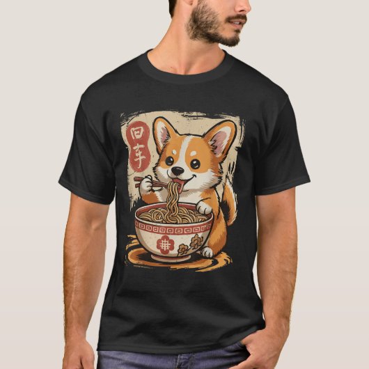 Corgi Eating Ramen T-shirt (Voorkant)