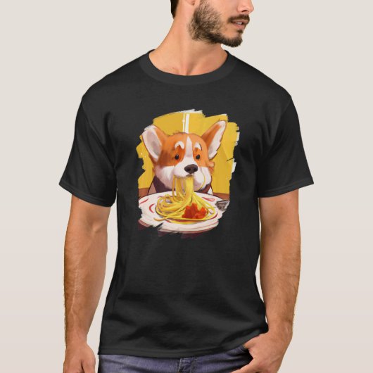 Corgi Eating Spaghetti Pasta Funny Dog Italy Foo T-shirt (Voorkant)