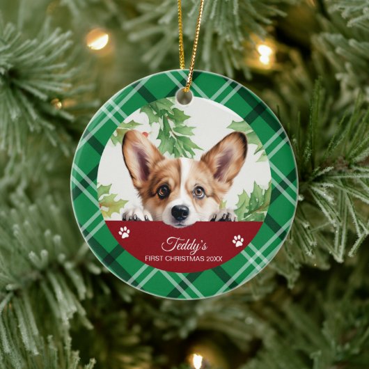 Corgi Eerste Kerstmis Persoonlijk Keramisch Ornament (Boom)