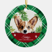 Corgi Eerste Kerstmis Persoonlijk Keramisch Ornament (Voorkant)