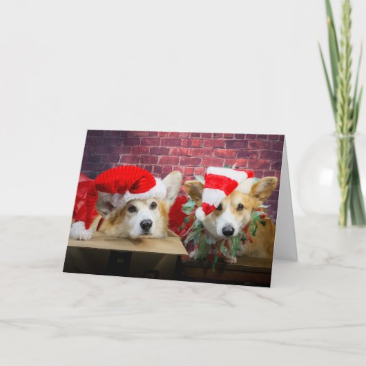 Corgi Elf kerstKaart Kaart (Voorkant)