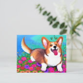 Corgi en bloemen briefkaart (Staand voorkant)