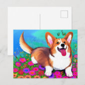 Corgi en bloemen briefkaart (Voorkant / Achterkant)