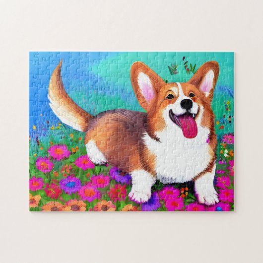 Corgi en bloemen legpuzzel (Horizontaal)