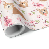 Corgi en Cherry Blossom Sakura Pink Pattern Cadeaupapier (Rol Hoek)