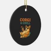 Corgi en Chillen Keramisch Ornament (Rechts)