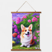 Corgi en Flowers Hangend Wandkleed (Voorkant)