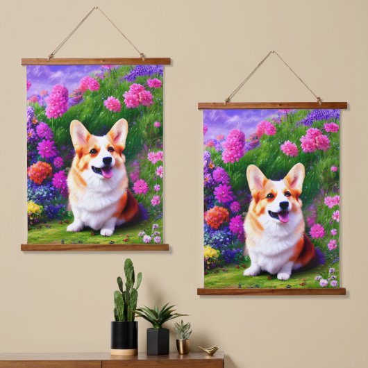 Corgi en Flowers Hangend Wandkleed (Asymmetrisch)