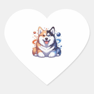 Corgi en Husky op ruimte Yin en Yang essentiële T- Hart Sticker