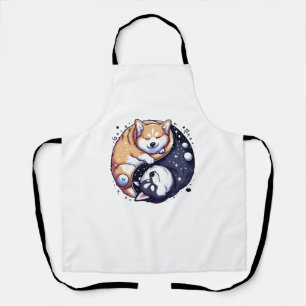 Corgi en Husky op ruimte Yin en Yang essentiële T- Schort
